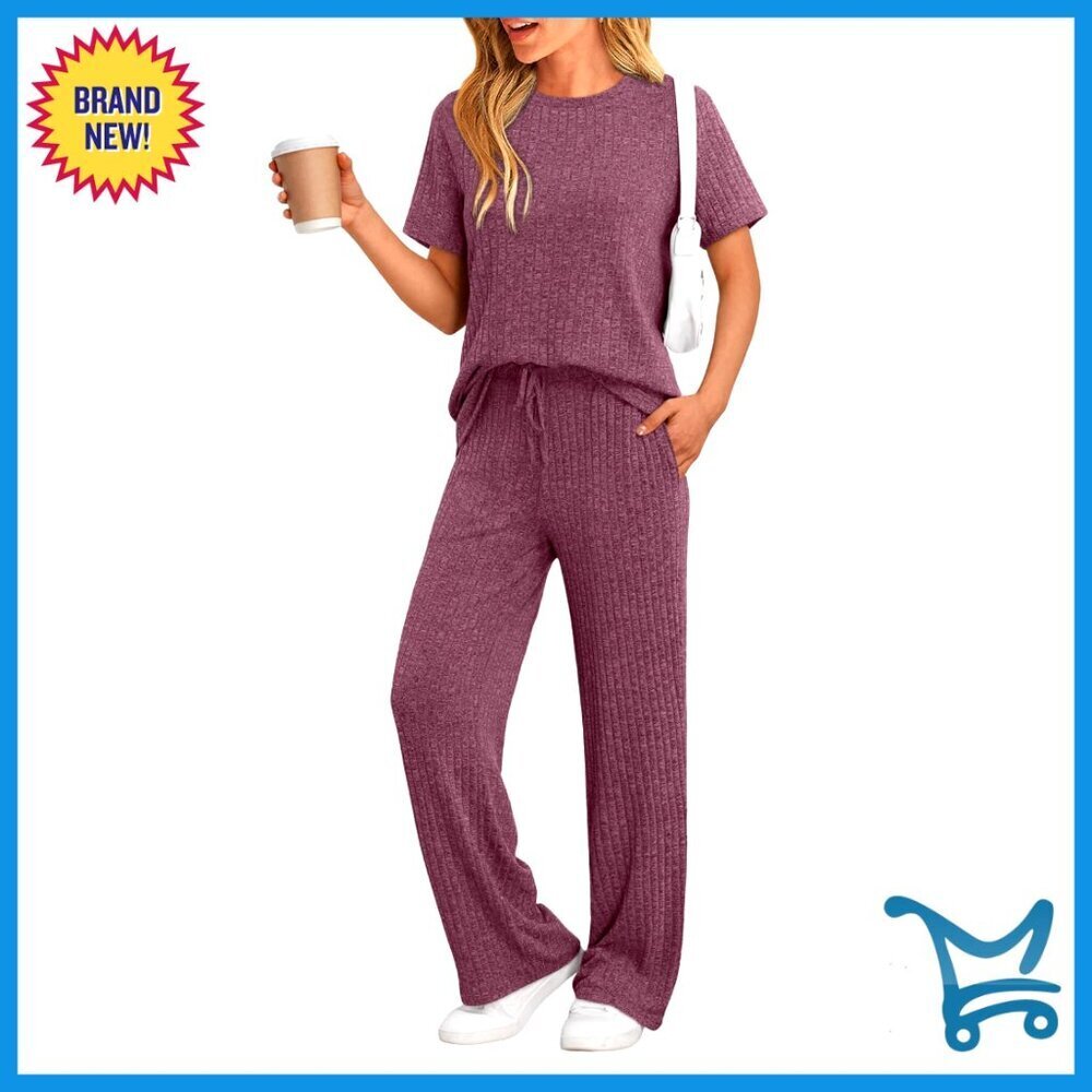 Oversized Lounge Set Ribbed Fabric Matching Tracksuit Comfortable Travel Outfit
